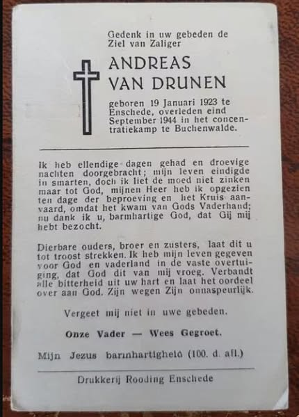 Bidprentje Andreas van Drunen